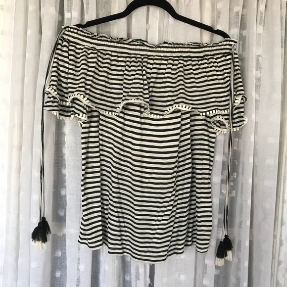 LOFT Striped Pom Pom Off the Shoulder Top NWT - Picture 7 of 8